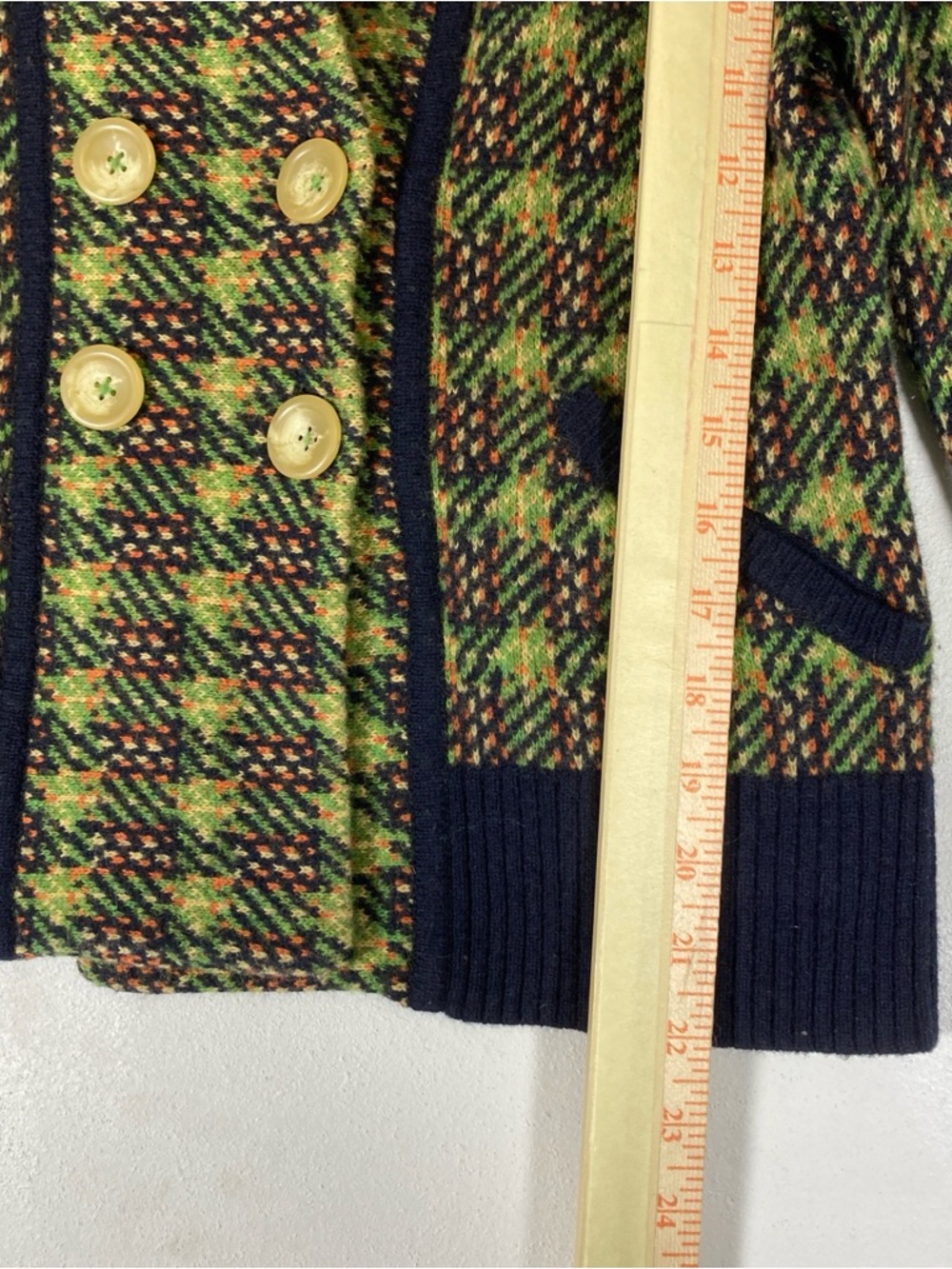 Sparrow Anthropologie Jacket Womens Medium Green Lambswool Cardigan Houndstooth - Picture 6 of 15